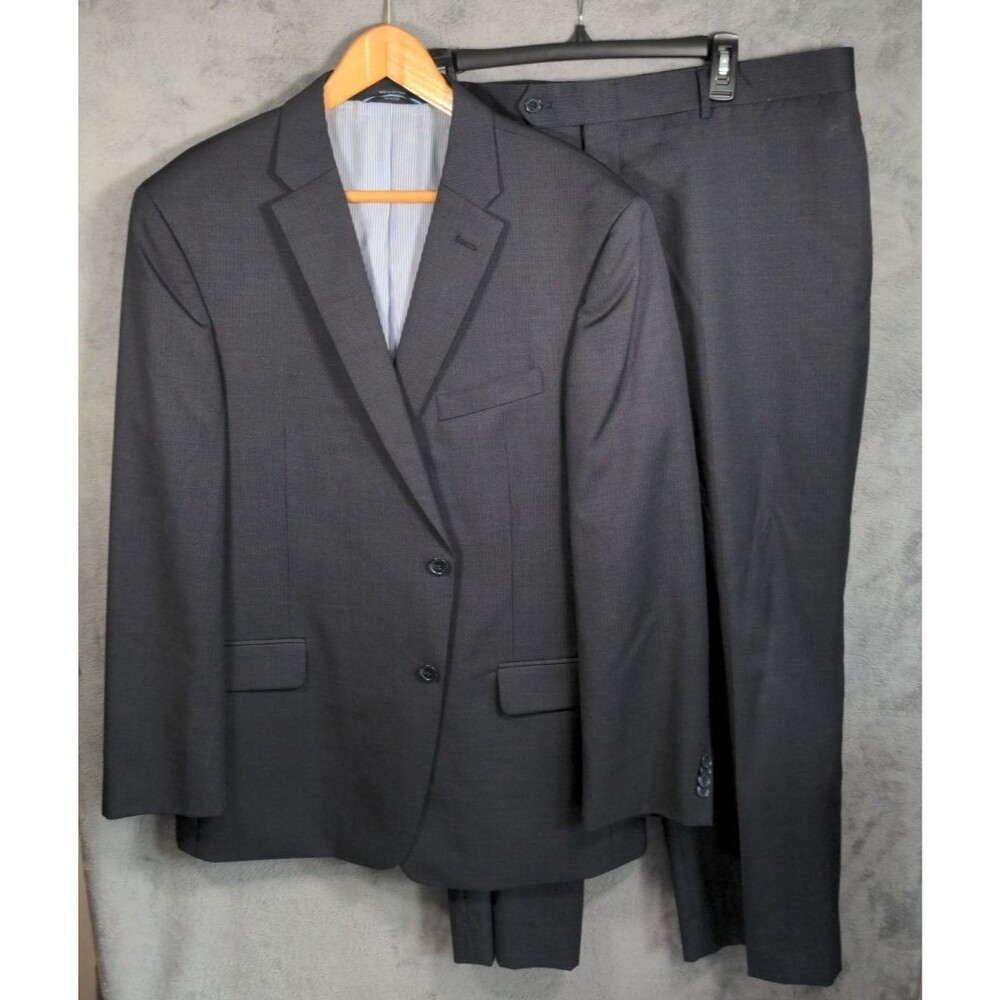 Tommy Hilfiger 2 Piece Suit Men's 46R Blue Pinstripe 100% Wool Pants 41R